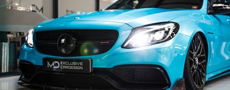 Mercedes-AMG C63 W205 Limousine - Wrapping in ORACAL Barbados Blue Metallic Gloss 970RA